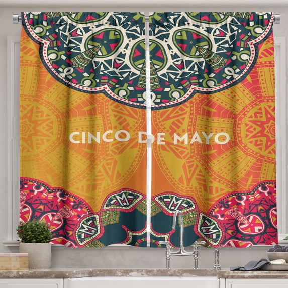 Ambesonne Hispanic Kitchen Curtains, Motifs of Cinco de Mayo, 55"x45", Multicolor