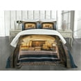 thumbnail image 1 of Ambesonne Historical Quilted Bedspread Set 3 Pcs, Old Moroccan Motif, King Size, Beige Blue, 1 of 5