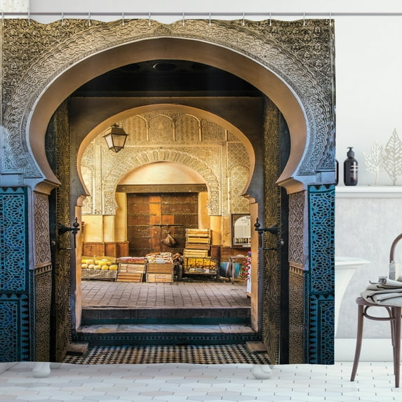 Ambesonne Historical Shower Curtain, Old Moroccan Motif, 69"Wx75"L, Beige Blue