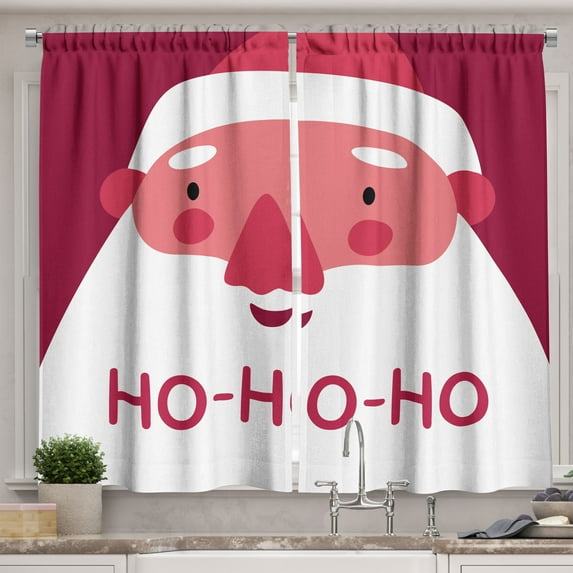 Ambesonne Ho Ho Ho Kitchen Curtains, New Year Cartoon Santa, 55"x24", Dark Pink Raspberry and Coral
