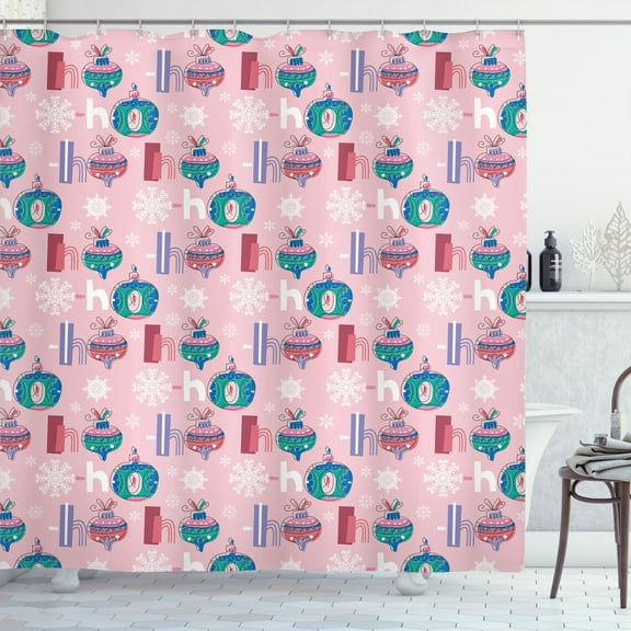 Ambesonne Ho Ho Ho Shower Curtain, Funny Christmas Concept, 69"Wx75"L, Pale Pink Violet and Seafoam