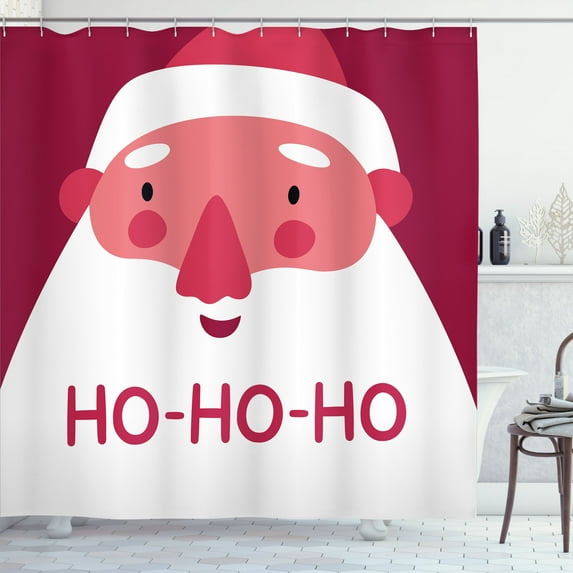 Ambesonne Ho Ho Ho Shower Curtain, New Year Cartoon Santa, 69"Wx70"L, Dark Pink Raspberry and Coral