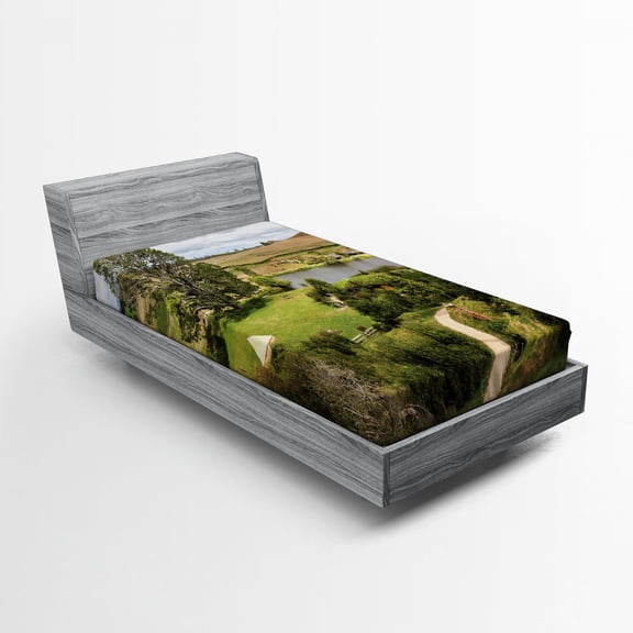 Ambesonne Hobbits Fitted Sheet, Overhill Matamata, Twin XL Size, Green Brown