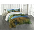 thumbnail image 1 of Ambesonne Hobbits Quilted Coverlet 3 Pcs, Hobbit Land Village House, King Size, Green Blue, 1 of 2