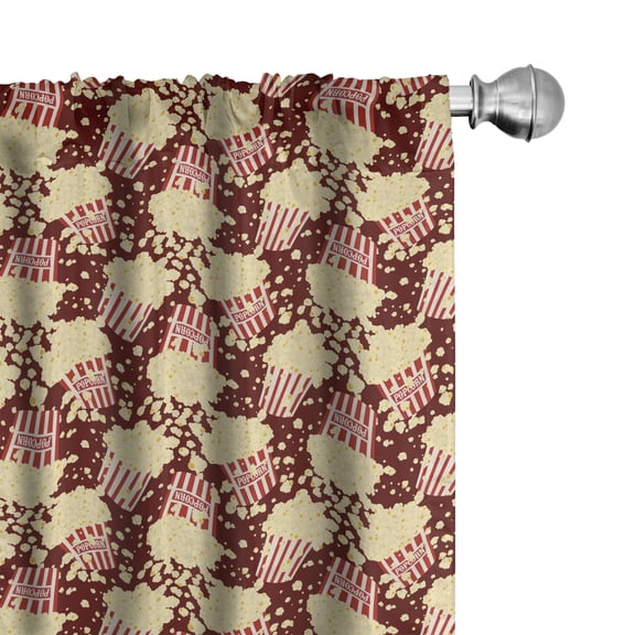 Ambesonne Hobby 4-Panel Curtains, Movie and Popcorn Pattern, 56"x84", Maroon Multicolor