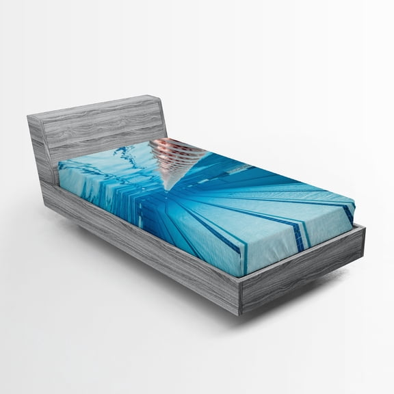 Ambesonne Hobby Fitted Sheet 2 Pcs Set, Swimming Pool Sports View, Twin XL, Sky Blue