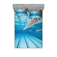 thumbnail image 1 of Ambesonne Hobby Fitted Sheet & Pillow Sham Set, Swimming Pool Sports View, Queen, Sky Blue, 1 of 2