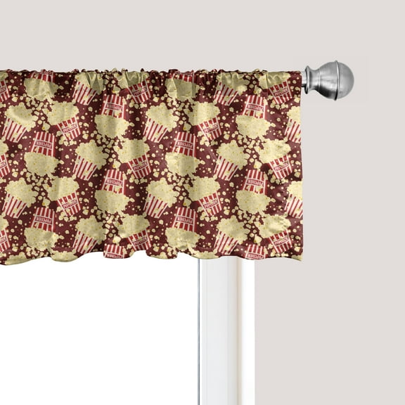 Ambesonne Hobby Window Valance, Movie and Popcorn Pattern, 54" X 18", Maroon Multicolor