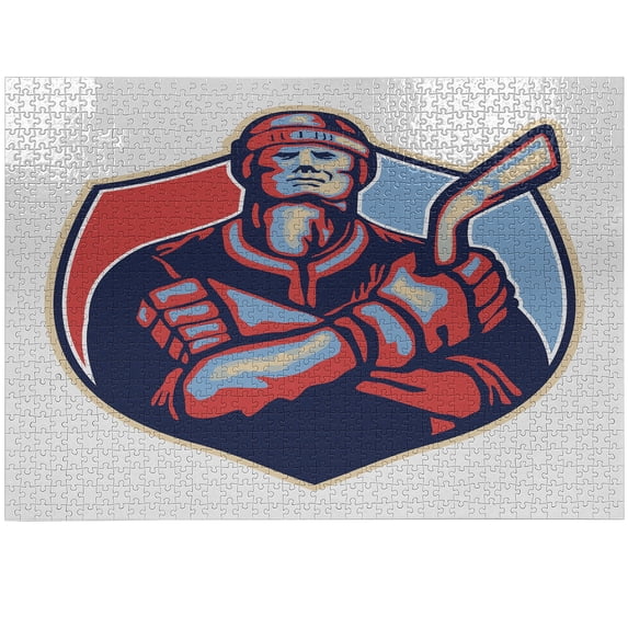 Ambesonne Hockey Jigsaw Puzzle Durable Cardboard, Player Holding Stick, 1000 pcs, Dark Coral Pale Blue