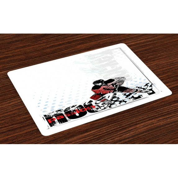 Ambesonne Hockey Place Mats Set of 4, Goalie Playing Art, Standard Size, Multicolor