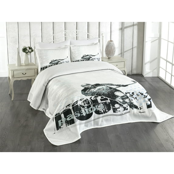 Ambesonne Hockey Quilted Bedspread Set 3 Pcs, Professional Goaltender, King Size, Multicolor