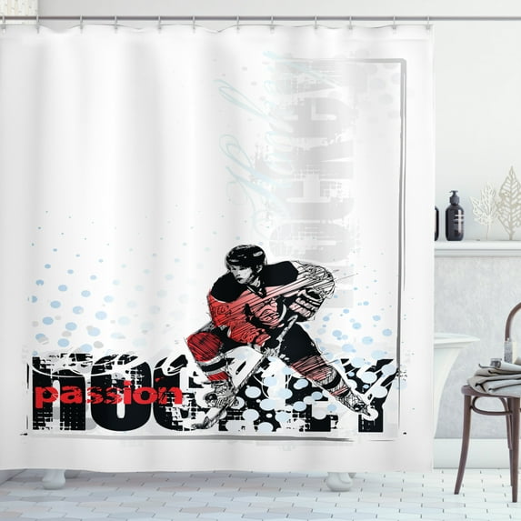 Ambesonne Hockey Shower Curtain, Goalie Playing Art, 69"Wx70"L, Multicolor