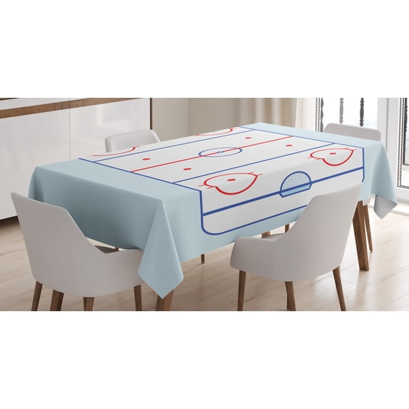 Ambesonne Hockey Tablecloth Rectangular Table Cover, Graphic Field Outline, 52"x70", Blue Red Pale Blue