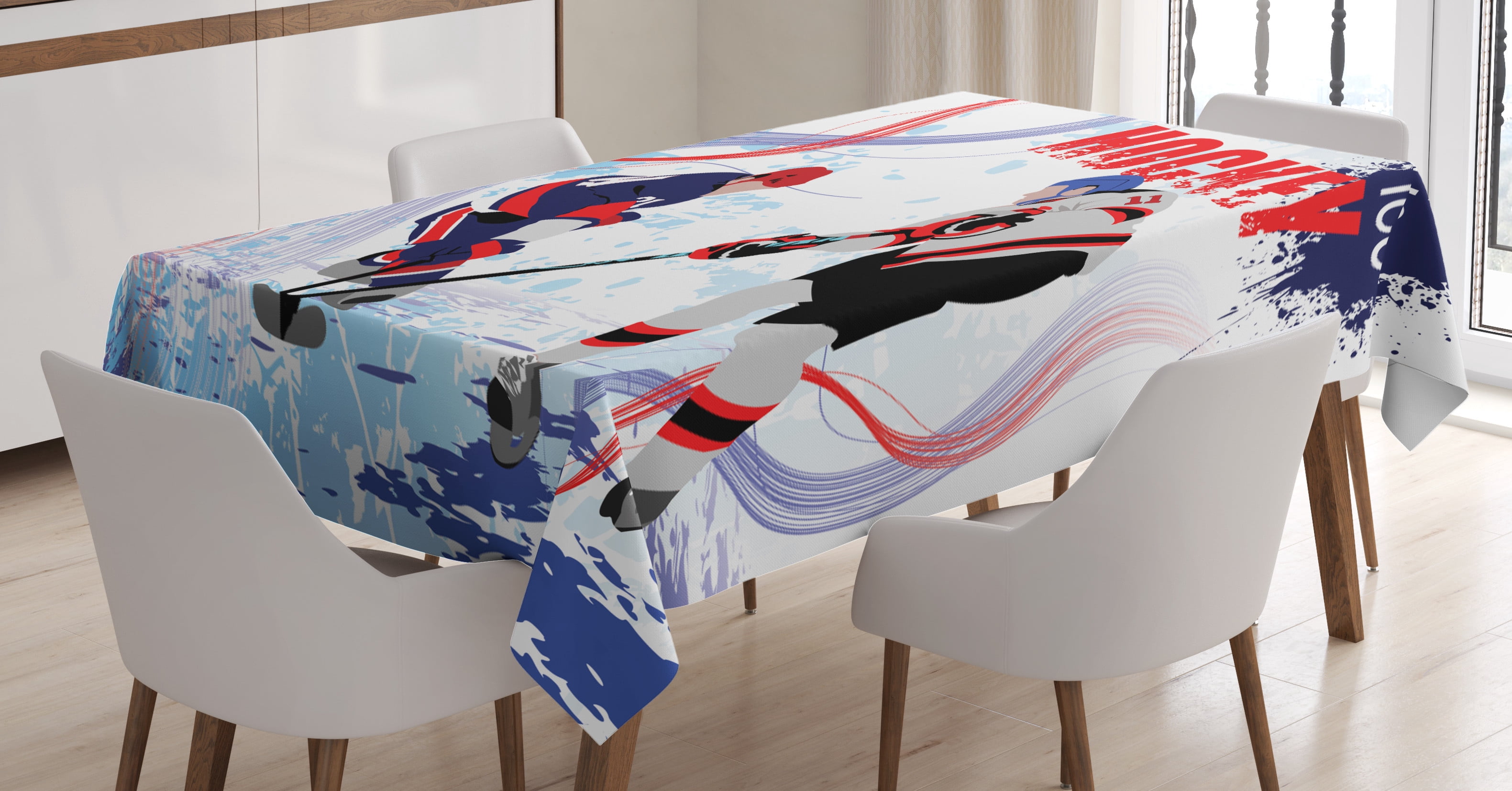 Ambesonne Hockey Tablecloth Rectangular Table Cover, Players on Skating ...