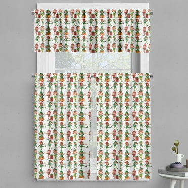 Ambesonne Holiday Christmas Time Valance & Curtain, Funny Elves, 55"x45", Multicolor