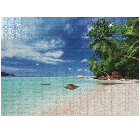 Ambesonne Holiday Jigsaw Puzzle, Seascape Nature Jungle, Heirloom-Quality Fun Activity for Family Durable Cardboard, 1000 pcs, Mint Green Green Blue