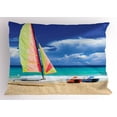 thumbnail image 1 of Ambesonne Holiday Pillow Sham, Ocean Sailing Exotic, 26" X 20", Blue Cream, 1 of 2