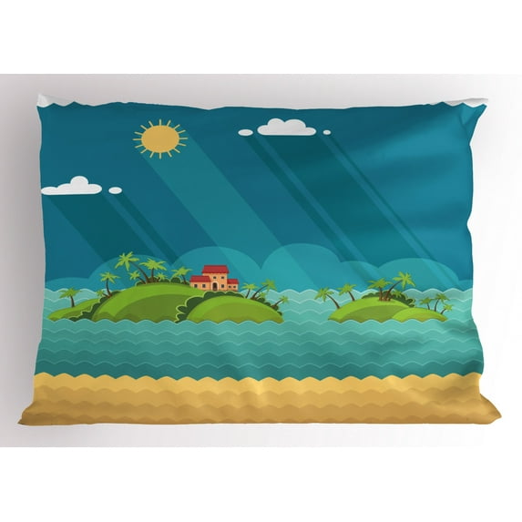 Ambesonne Holiday Pillow Sham, Tropical Islands Ocean, 26" X 20", Multicolor
