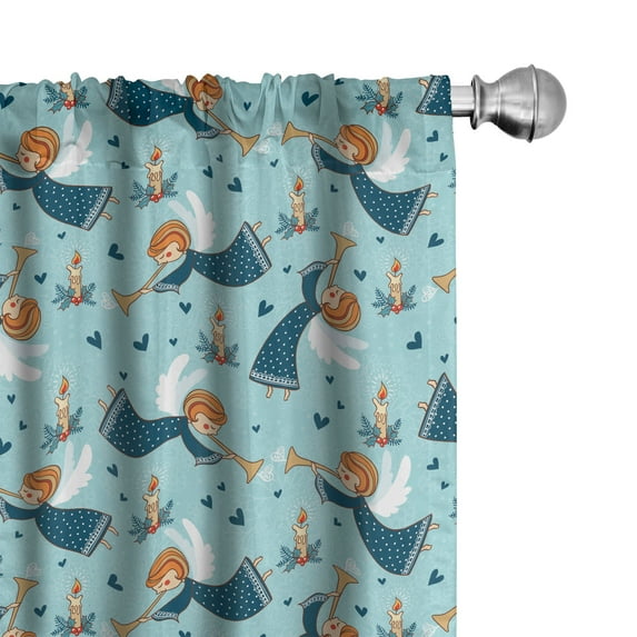 Ambesonne Holiday Theme Window Curtains, Xmas Lady Trumpet, Each 28" W x 95" L, Pale Blue Orange