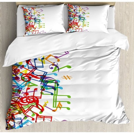 Ambesonne Home Trippy Style Music Notes with Clef Rhythm Tempo Melody Harmony Print Duvet Cover Set