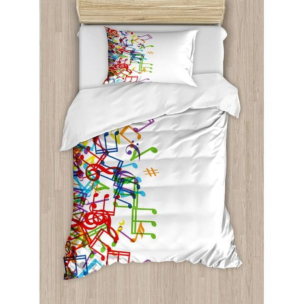 Twin Multicolor Music Notes Polyester Duvet Cover Set