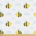 thumbnail image 1 of Ambesonne Honey Bee Fabric by the Yard Upholstery, Stinging Animals Clouds, 1 Yard, Yellow Pale Blue, 1 of 5