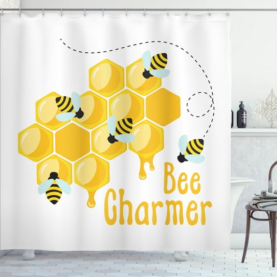 Ambesonne Honey Bee Shower Curtain, Bee Charmer Lettering, 69"Wx84"L, Orange White