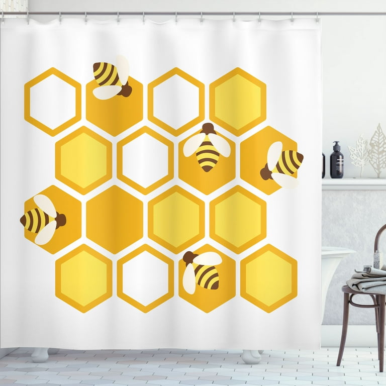 Bee and Honeycomb Bathroom Shower Curtain for Modern Bathroom