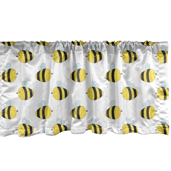 Ambesonne Honey Bee Window Valance, Graphical Flying Insects, 54" X 12", Yellow Charcoal Grey