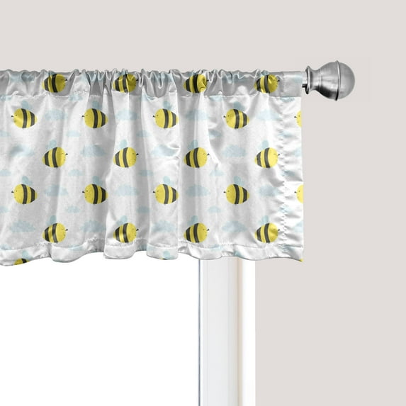Ambesonne Honey Bee Window Valance, Stinging Animals Clouds, 42" x 12", Yellow Pale Blue