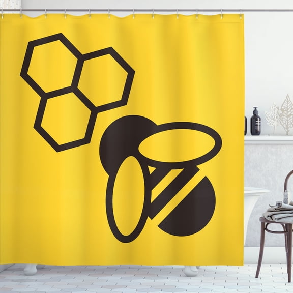 Ambesonne Honeycomb Shower Curtain, Hexagons with Bee Simple, 69"Wx70"L, Yellow and Black