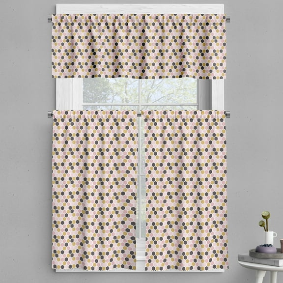 Ambesonne Honeycomb Valance & Curtain, Modern Geometric Style, 55"x24", Pale Pink and Pale Brown