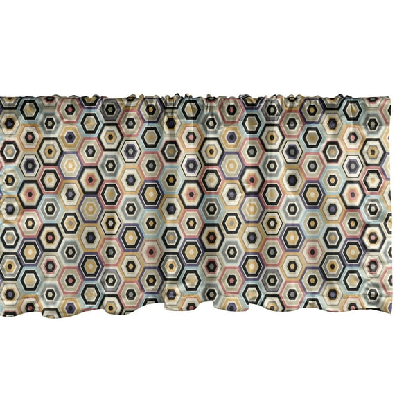 Ambesonne Honeycomb Valance Pack of 2, Beehive Design Geometry, 54"X12", Multicolor
