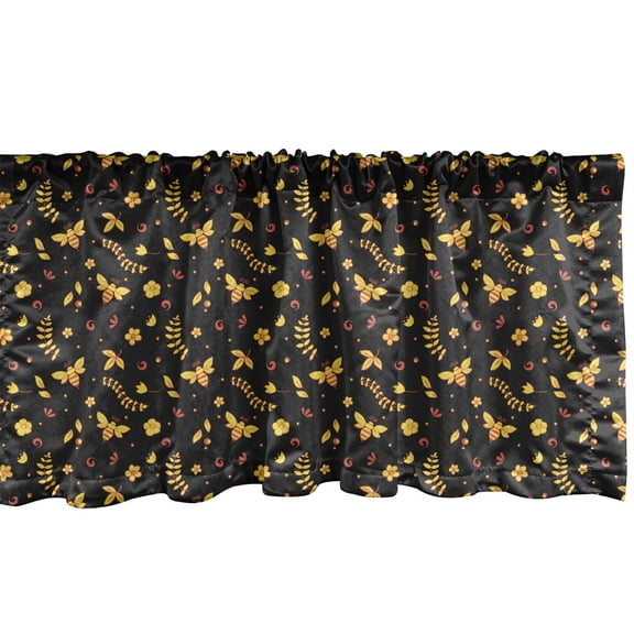 Ambesonne Honeycomb Window Valance, Bees Honey Flowers Hive, 54" X 12", Charcoal Grey Yellow