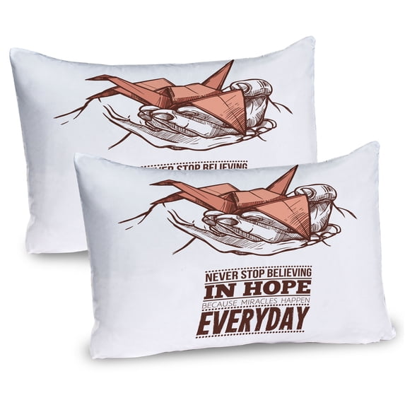 Ambesonne Hope Pillow Sham 2 Pack, Sketch Hands and Crane, 30"x20", Pale Orange Brown White