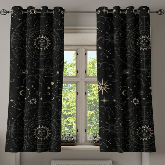 Ambesonne Horoscope Grommet Curtain, Esoterism Sun and Moon, 50"x60", Charcoal Grey and Eggshell