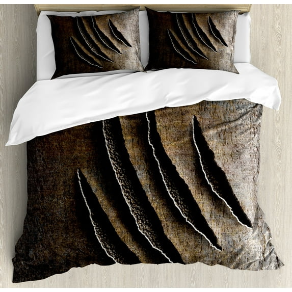 Ambesonne Horror House Duvet Cover Set, Wild Beast Claws, 2-Calking, Brown