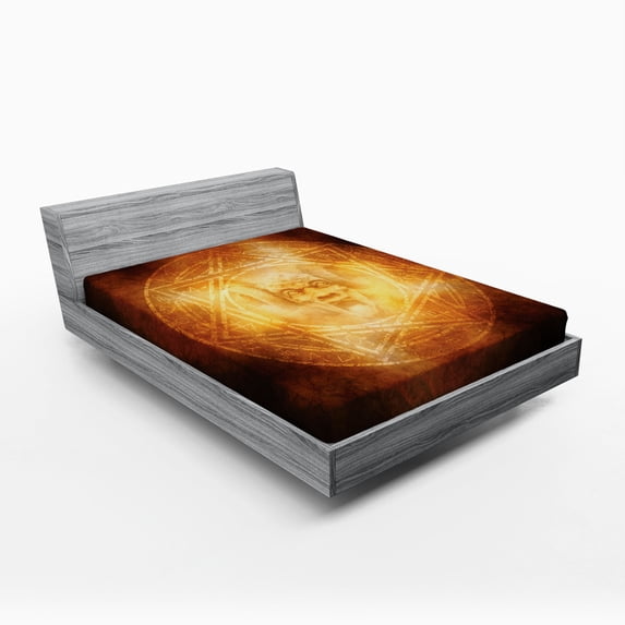 Ambesonne Horror House Fitted Sheet, Demon View, Queen Size, Orange
