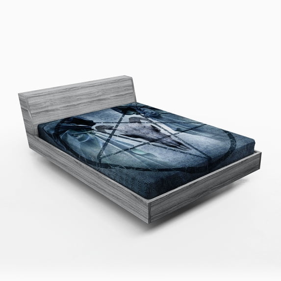 Ambesonne Horror House Fitted Sheet, Devil Dream Scary, Full Size, Blue