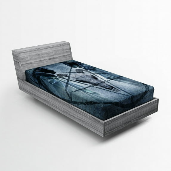 Ambesonne Horror House Fitted Sheet, Devil Dream Scary, Twin Size, Blue