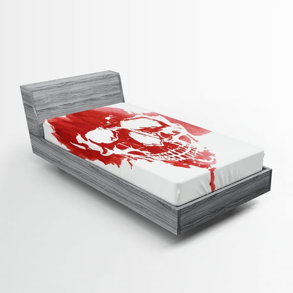 Ambesonne Horror House Fitted Sheet, Gothic Skeleton, Twin XL Size, Coral