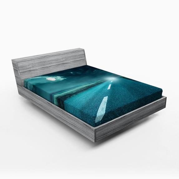 Ambesonne Horror House Fitted Sheet, Storm Cloud Hell, Full Size, Blue