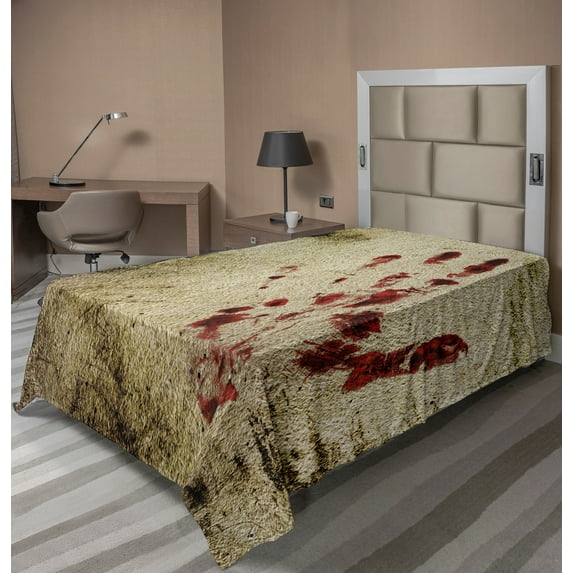 Ambesonne Horror House Flat Sheet, Bloddy Hand Spooky, TwinXL Size, Beige Red