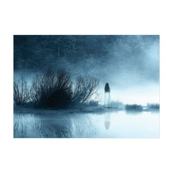Ambesonne Horror House Jigsaw Puzzle, Fog Forest Night, Heirloom-Quality Fun Activity for Family Durable Cardboard, 1000 pcs, Blue