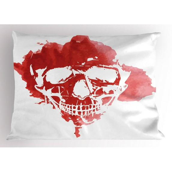 Ambesonne Horror House Pillow Sham, Gothic Skeleton, 36" X 20", Coral