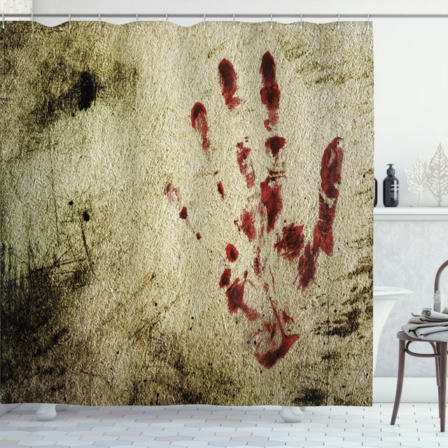 Ambesonne Horror House Shower Curtain, Bloddy Dirty Hand, 69"Wx84"L, Red Beige
