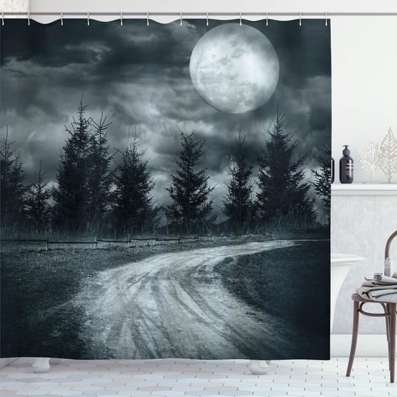 Ambesonne Horror House Shower Curtain, Moonrise Scenery, 69"Wx75"L, Grey