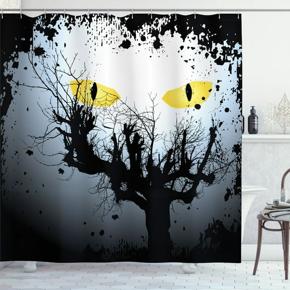 Ambesonne Horror House Shower Curtain, Scary Hunt Eyes, 69"Wx75"L, Yellow Black