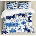 thumbnail image 1 of Ambesonne Horse Duvet Cover Set, Middle Ages Drawings, 2-Calking, Blue Dark Blue White, 1 of 7