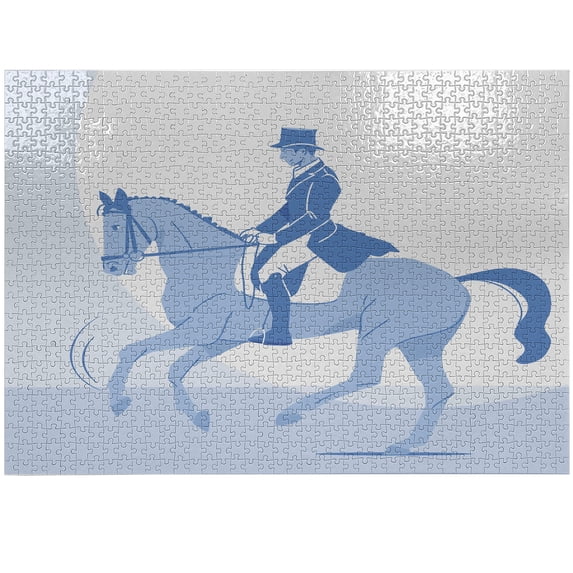 Ambesonne Horse Jigsaw Puzzle Durable Cardboard, Man with Hat on Show Animal, 1000 pcs, Ceil Blue and White